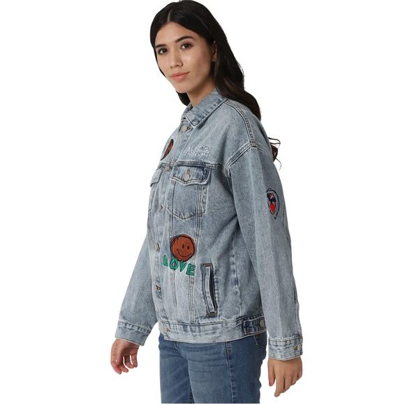 Forever 21 Embroidered Denim Jacket, Ron Bass Patches, Freedom, Peace, Size 3XL - Picture 3 of 13